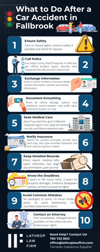 Checklist of 10 steps to take after a car accident in Fallbrook