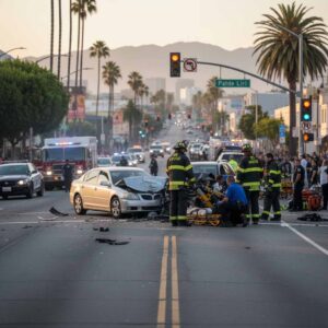 Catastrophic injuries from head-on car collision requiring emergency response