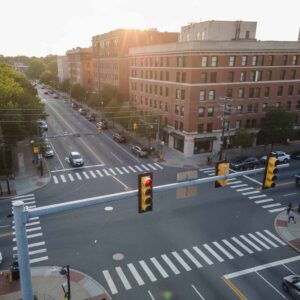 Traffic signal at busy Fallbrook intersection