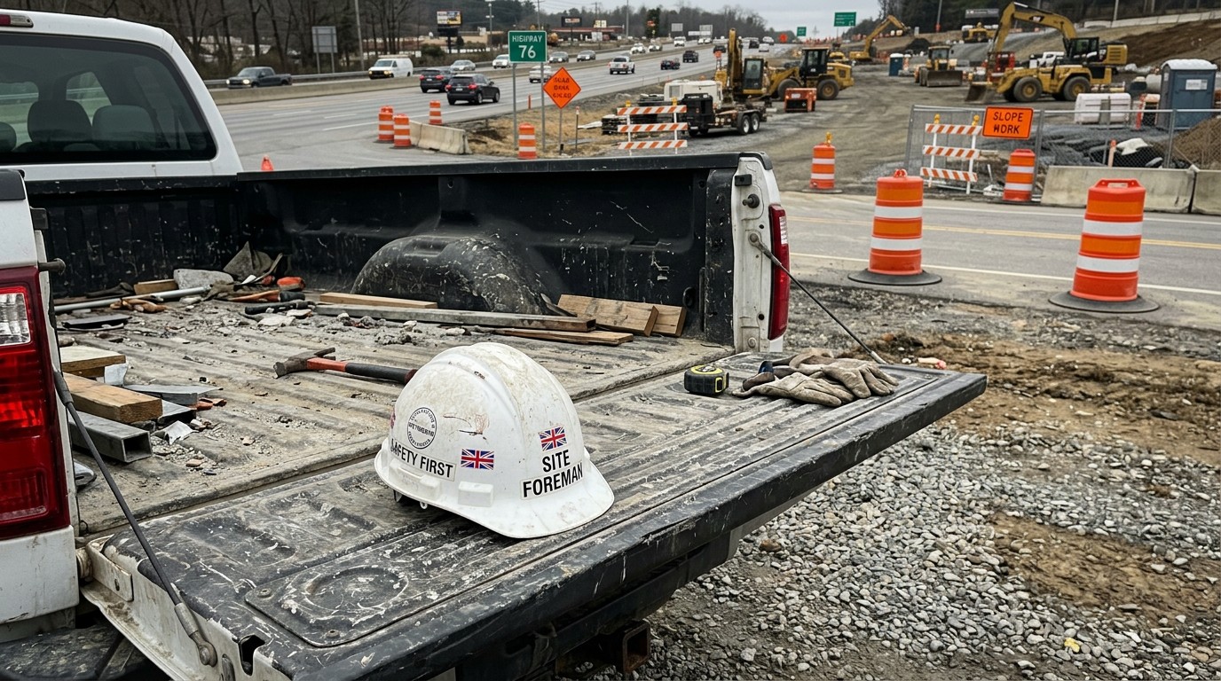 Construction site safety equipment at Fallbrook workplace accident scene