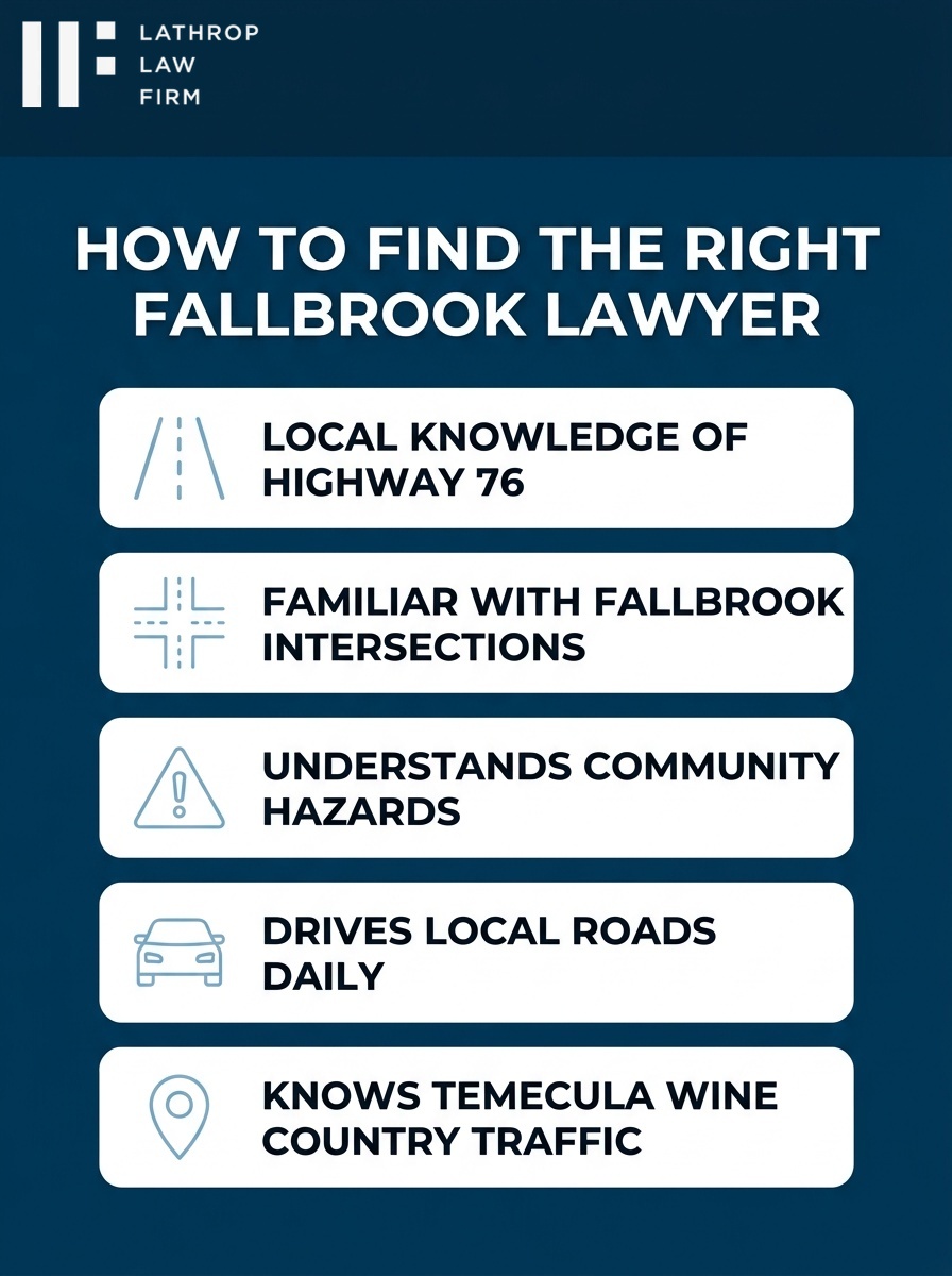 Infographic showing how to find the right personal injury lawyer in Fallbrook with local knowledge and community understanding