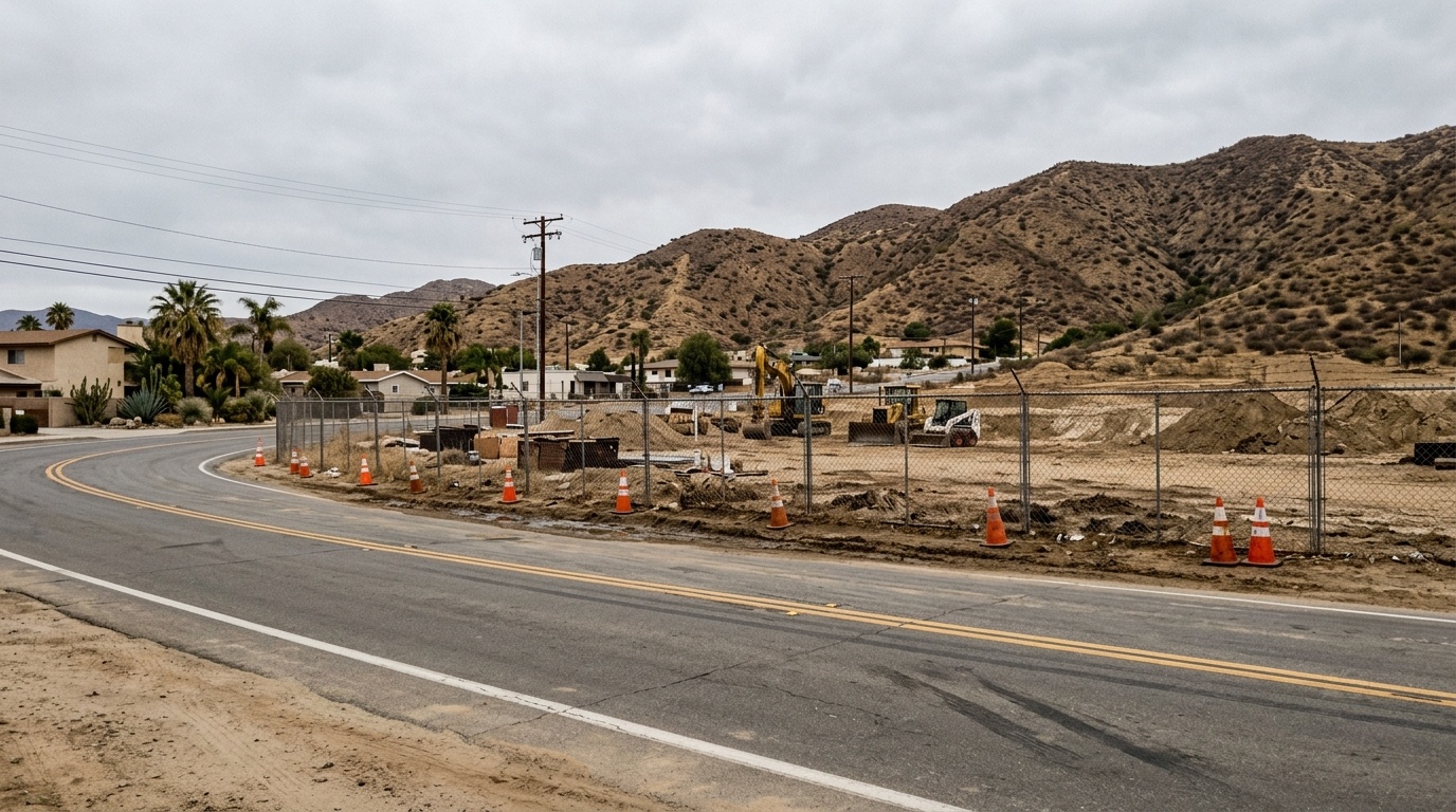 Construction site along a road in Fallbrook, Southern California