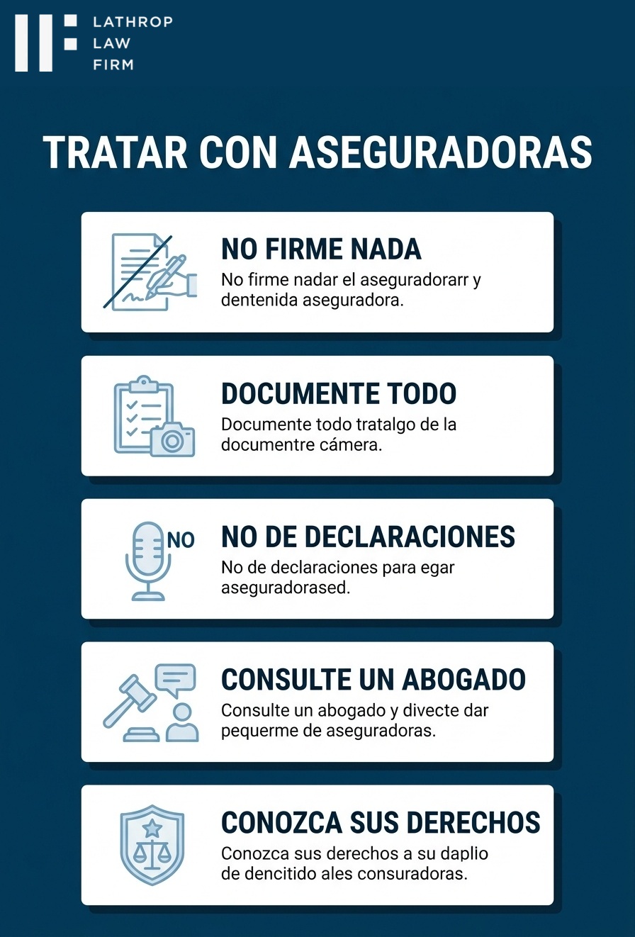 Infografia: Como tratar con aseguradoras - no firme nada, documente todo, consulte un abogado