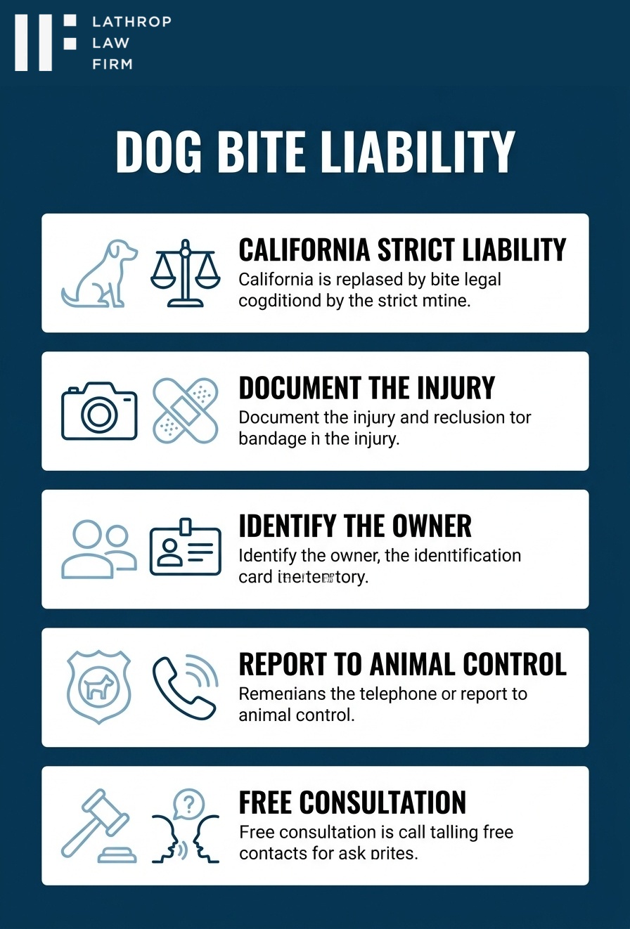 Infographic: Dog bite liability in California - strict liability, document injury, report to animal control