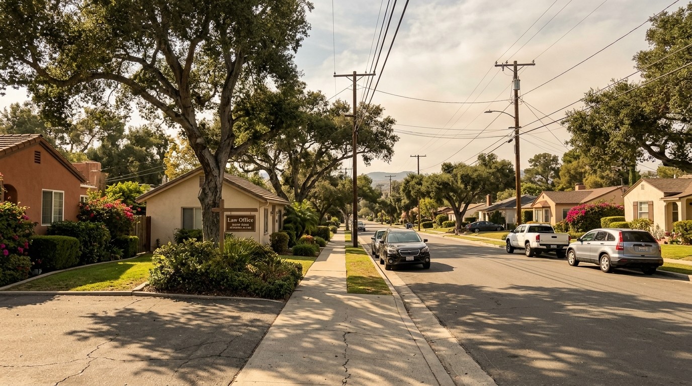 Contingency fee lawyer office on residential street in Fallbrook California