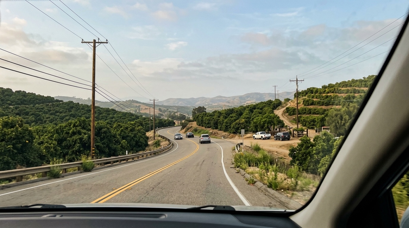 Highway 76 near Rainbow in Fallbrook California where eye injuries from car accidents commonly occur