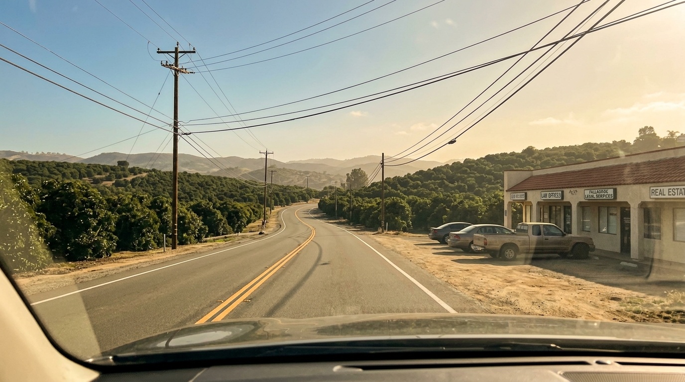 Main road through Fallbrook California showing local law offices and legal services in North San Diego County