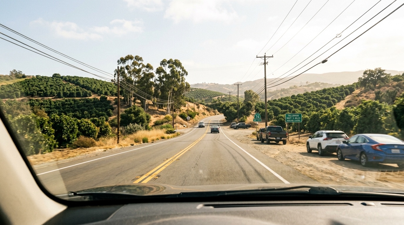 Highway 76 through Fallbrook California where spinal cord injury car accidents commonly occur