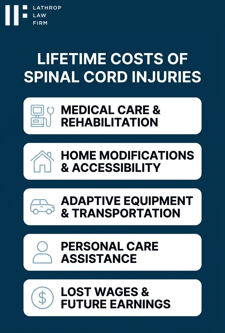Infographic showing lifetime costs of spinal cord injuries from car accidents