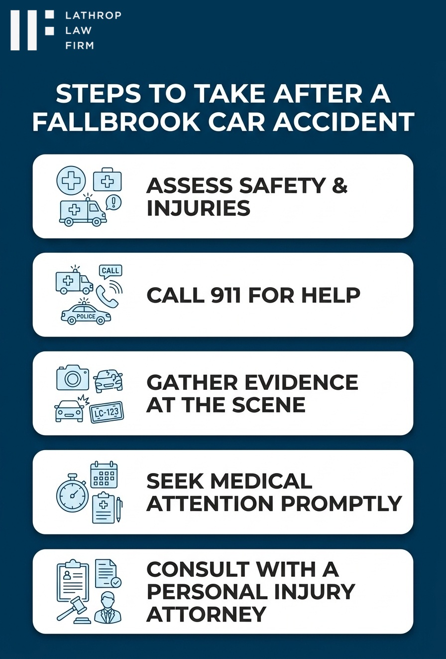 Infographic listing key tips for accident victims working with a bilingual attorney in Fallbrook California